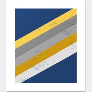 Mustard, Ochre, Yellow, Grey and Blue Stripes Posters and Art